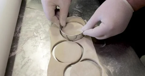 Dough with circular shape mold for pastry, close-up Stock Footage 136406274