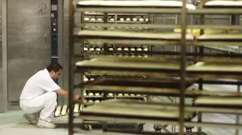 Dough LS slice marks then move cart Stock Footage 9456171