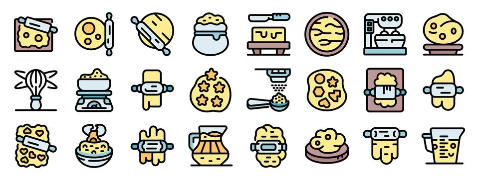 Dough making process and utensils for baking delicious treats Stock Illustration