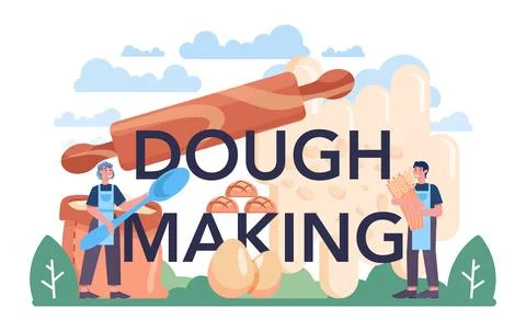 Dough making typographic header. Baking industry, pastry baking process Stock Illustration