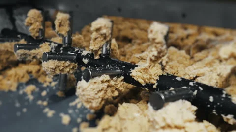 The dough is mixed on a conveyor. Stock Footage 278675593