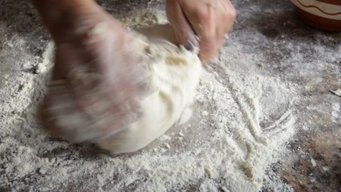 Dough preparation process knead hands ,woman cooks food Stock Footage 98888160