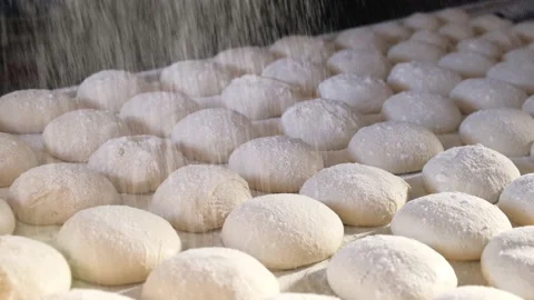 Dough rolling, bread making, pizza dough, dough making, flour, dough, Stock Footage 228805342