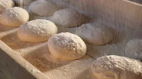 Dough rolling, bread making, pizza dough, dough making, flour, dough, Stock Footage 228805526