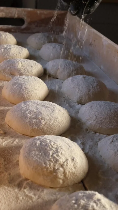 Dough rolling, bread making, pizza dough, dough making, flour, dough, Stock-Footage 228806518