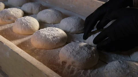 Dough rolling, bread making, pizza dough, dough making, flour, dough, Stock-Footage 228808303