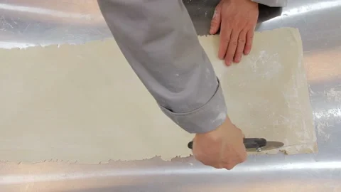 Dough sclicing with round knive Stock Footage 131823733