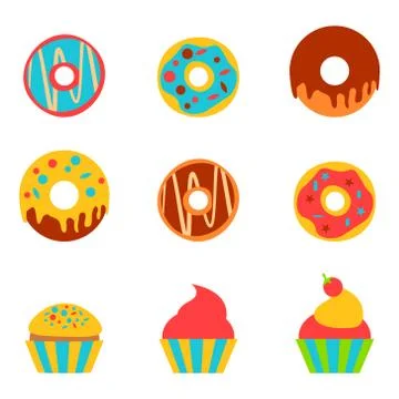 Doughnut and cake in a flat style. Stock Illustration