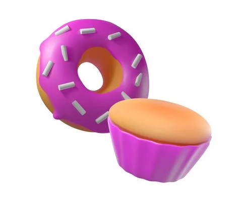 Doughnut with cupcake 3D vector Stock Illustration