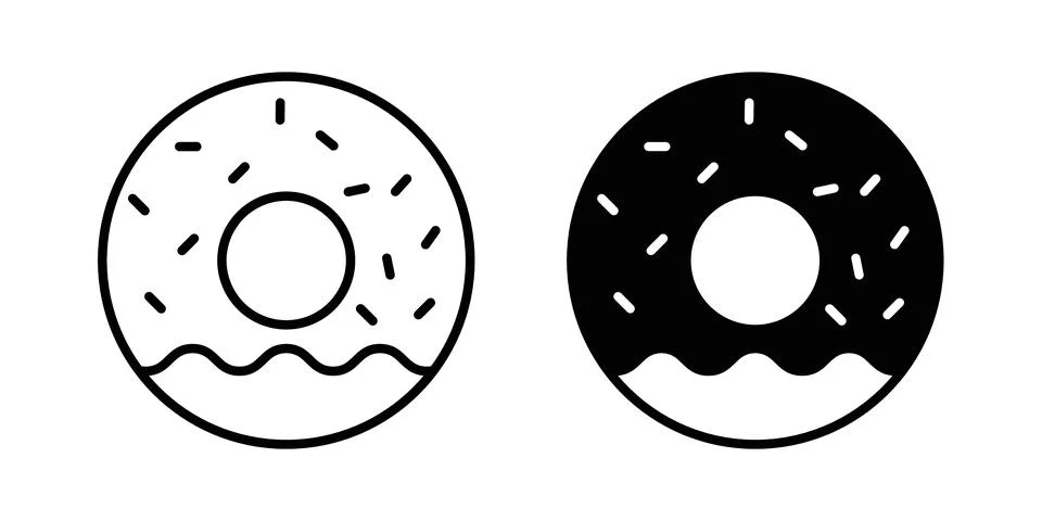 Doughnut icon solid, line, and editable vector set. Stock Illustration