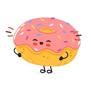 Doughnut laughs character. Vector hand drawn cartoon kawaii character illus.. Illustrazione stock