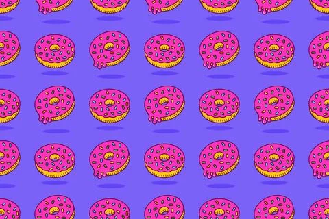 Doughnut seamless pattern. Donuts with pink icing Stock Illustration