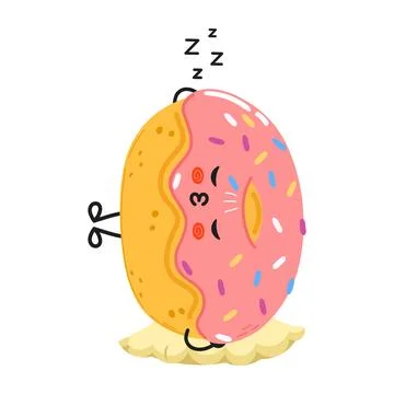 Doughnut sleeping character. Vector hand drawn cartoon kawaii character ill.. Stock Illustration