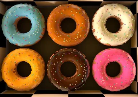 Doughnuts in a box top view Stock Illustration