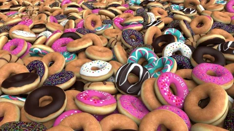 Doughnuts pile background - 3d render looped with alpha channel. Stock Footage 167532456
