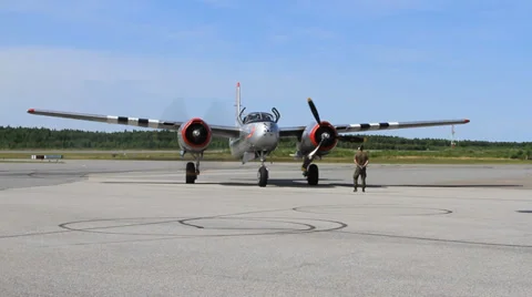 Douglas A/B-26 Invader starting up and backfiring Stock Footage 27545269