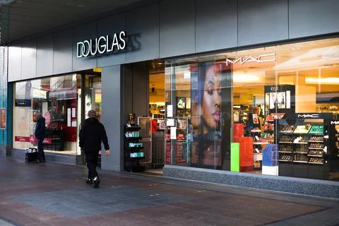 Douglas cosmetics shop in Germany, main entrance. Douglas is a German perfume Stock Photos