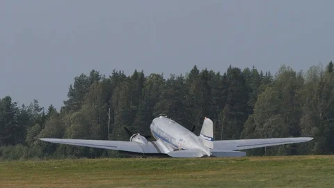Douglas DC-3 about to take off Stock Footage 115209479