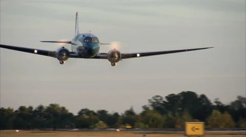 Douglas DC-3 Low Level Fly By Stock Footage 45549513