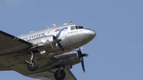 Douglas DC-3 passing, close-up Stock Footage 115129157