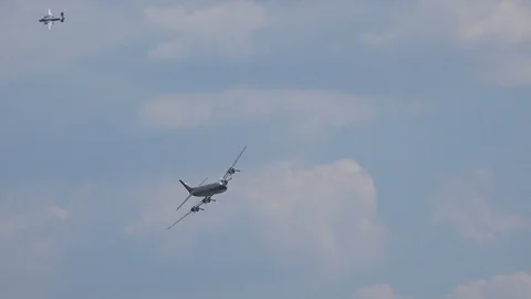 Douglas DC-6b airshow close up overflight demonstration Stock Footage 86517500