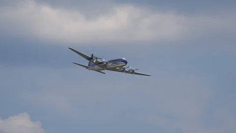 Douglas DC-6b close up airshow flight demonstration Stock Footage 86522692