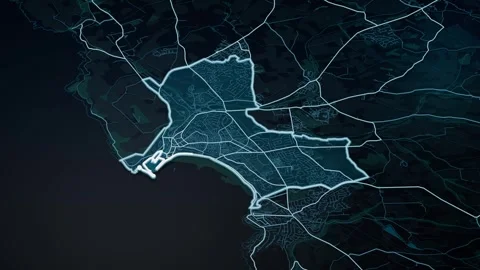 Douglas Isle of Man Glowing Digital Map Animation 4K Video stock 338133756