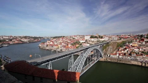 The Douro river and the bridge Dom Luis I in Porto, Portugal Video stock 78876443