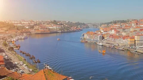 The Douro River and old cities Porto and Vila Nova de Gaia Stock Footage 80653206
