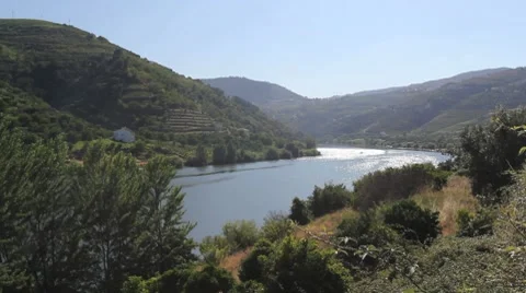 Douro River curves between hills Stock Footage 8600810