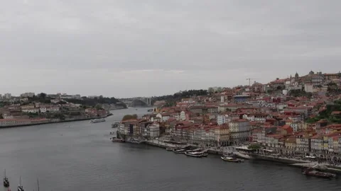 The Douro River flowing between the cities of Porto and Gaia Stock Footage 293386753