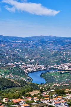 Douro river valley in Peso da Regua with the city by the river, Portugal Stock Photos