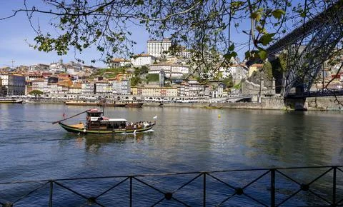 Douro River, view from Vila Nova de Gaia City side with the cityscape of Porto Stock Photos