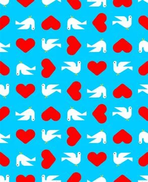 Dove and love pattern seamless. pigeon and heart background Stock Illustration