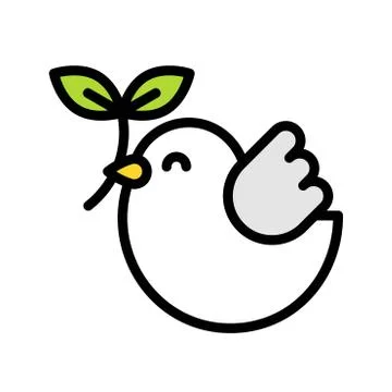 Dove with branch vector, Easter filled icon editable stroke Stock Illustration