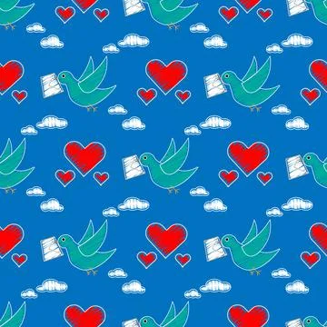 Dove carrying envelope pattern repeat seamless in blue color for any design.B 스톡 일러스트