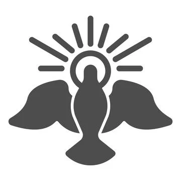 Dove with glow solid icon, Happy Easter concept, Holy Spirit bird sign on white Stock Illustration