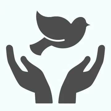 Dove in the hands solid icon. Dove of peace vector illustration isolated on Stockillustratie