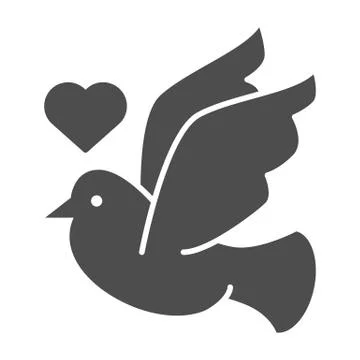 Dove with heart solid icon. Lovely dove vector illustration isolated on white Stock Illustration