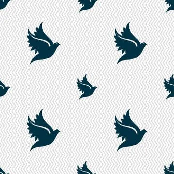Dove icon sign. Seamless pattern with geometric texture. Vector Stock Illustration