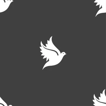 Dove icon sign. Seamless pattern on a gray background. Vector Stockillustratie