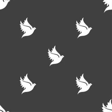 Dove icon sign. Seamless pattern on a gray background. Vector Stock Illustration