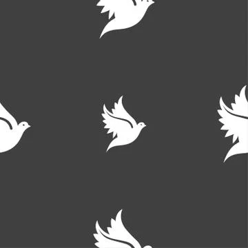 Dove icon sign. Seamless pattern on a gray background. Stock Illustration