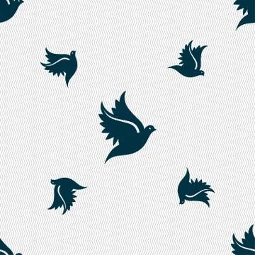 Dove icon sign. Seamless pattern with geometric texture. 스톡 일러스트