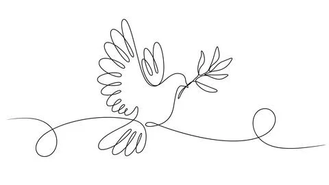 Dove with olive branch. Continuous drawing line art. Hand drawn one line. Peace Stock Illustration