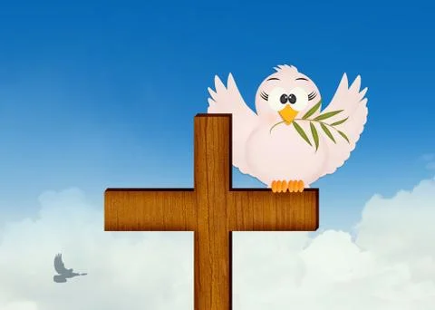 Dove with olive on cross Stock Illustration