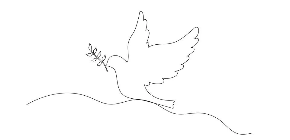 Dove one continuous line illustration. Hand drawn doodle sketch of bird with  Stock Illustration