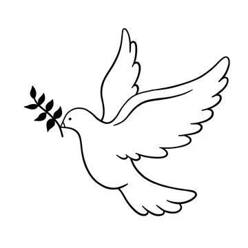 Dove of peace with olive brunch linear icon. Outline vector illustration Stock Illustration