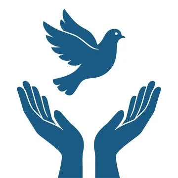 Dove of Peace Soaring Above Open Hands Graphic Stock Illustration