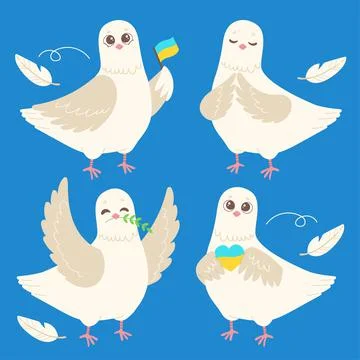 Dove of peace vector set, no war in Ukraine Stock Illustration